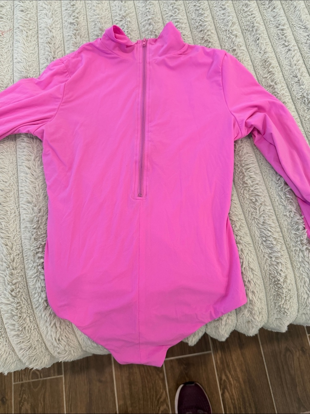 SKIMS Bright Pink Long-Sleeve One-Piece Swimwear